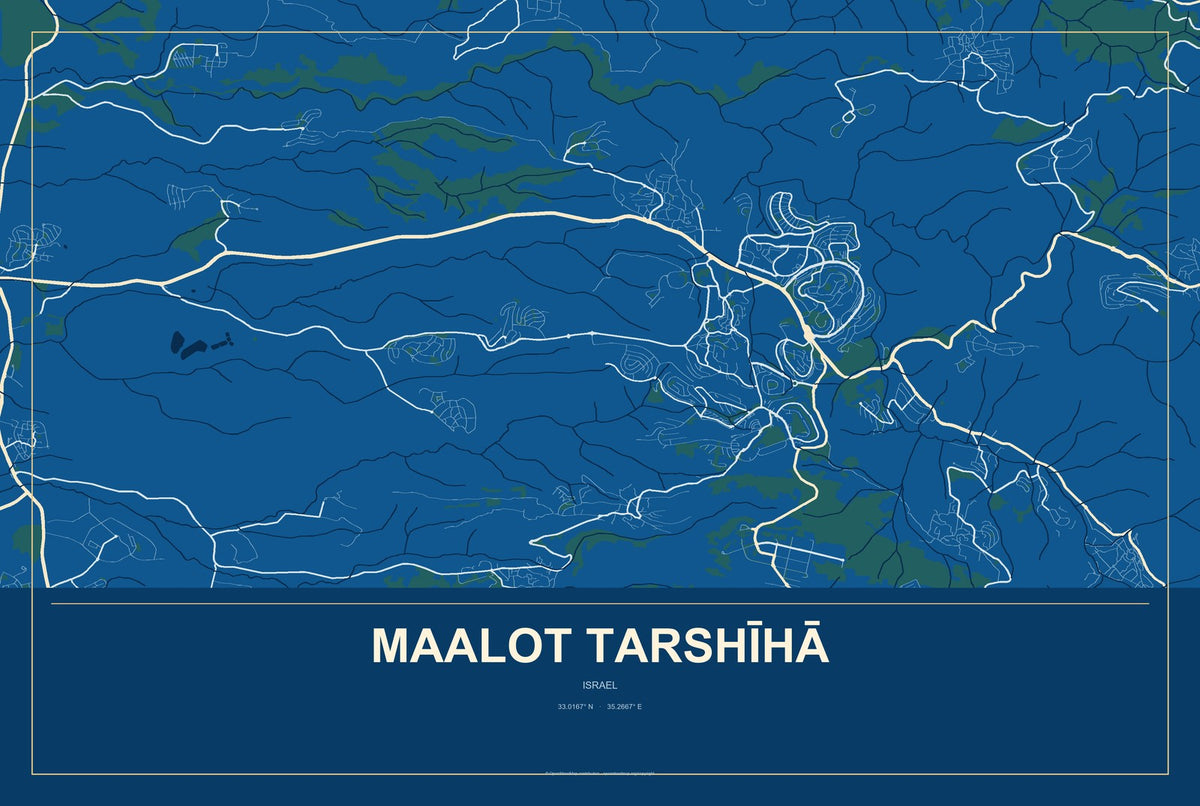 maalot Tarshīhā, Israel City Map Aluminum Sign in Harbor Cobalt style