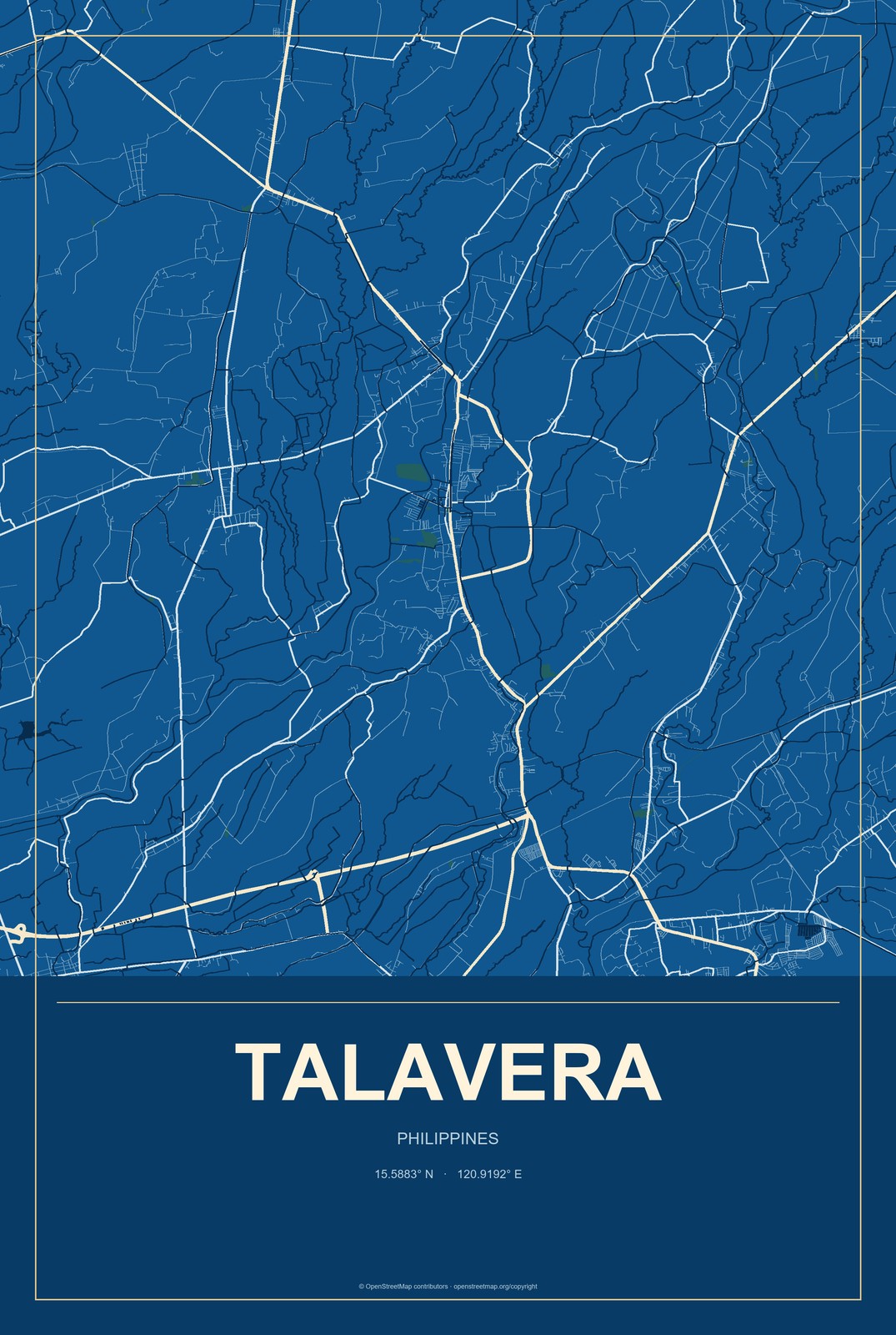 Talavera, Philippines City Map Aluminum Sign in Harbor Cobalt style