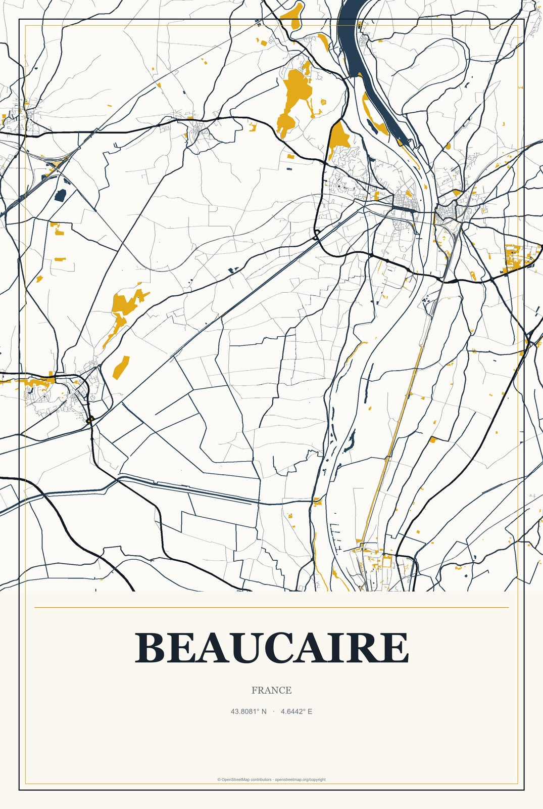 Beaucaire, France City Map Aluminum Sign in Citrine Modern style