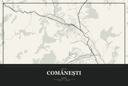 Comăneşti, Romania City Map Aluminum Sign in Museum Plaque style