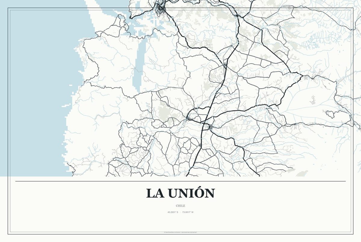 La Unión, Chile City Map Aluminum Sign in Gallery Air style