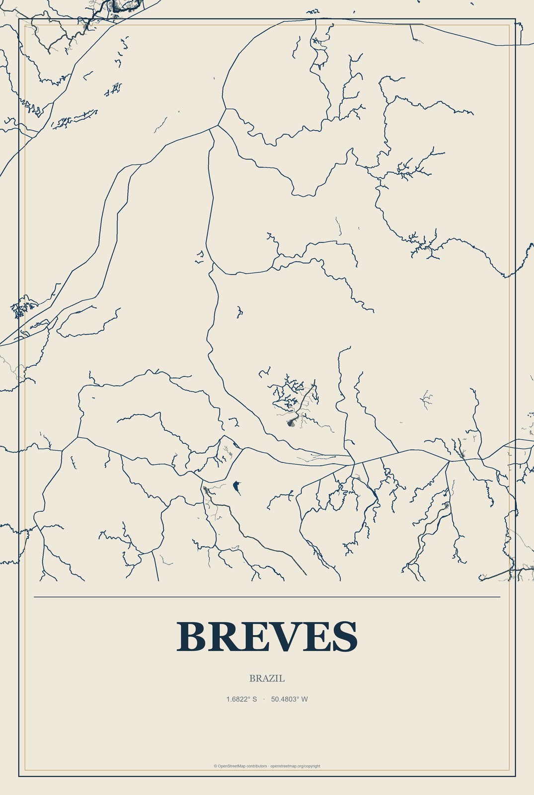 Breves, Brazil City Map Aluminum Sign in Coastal Cutout style