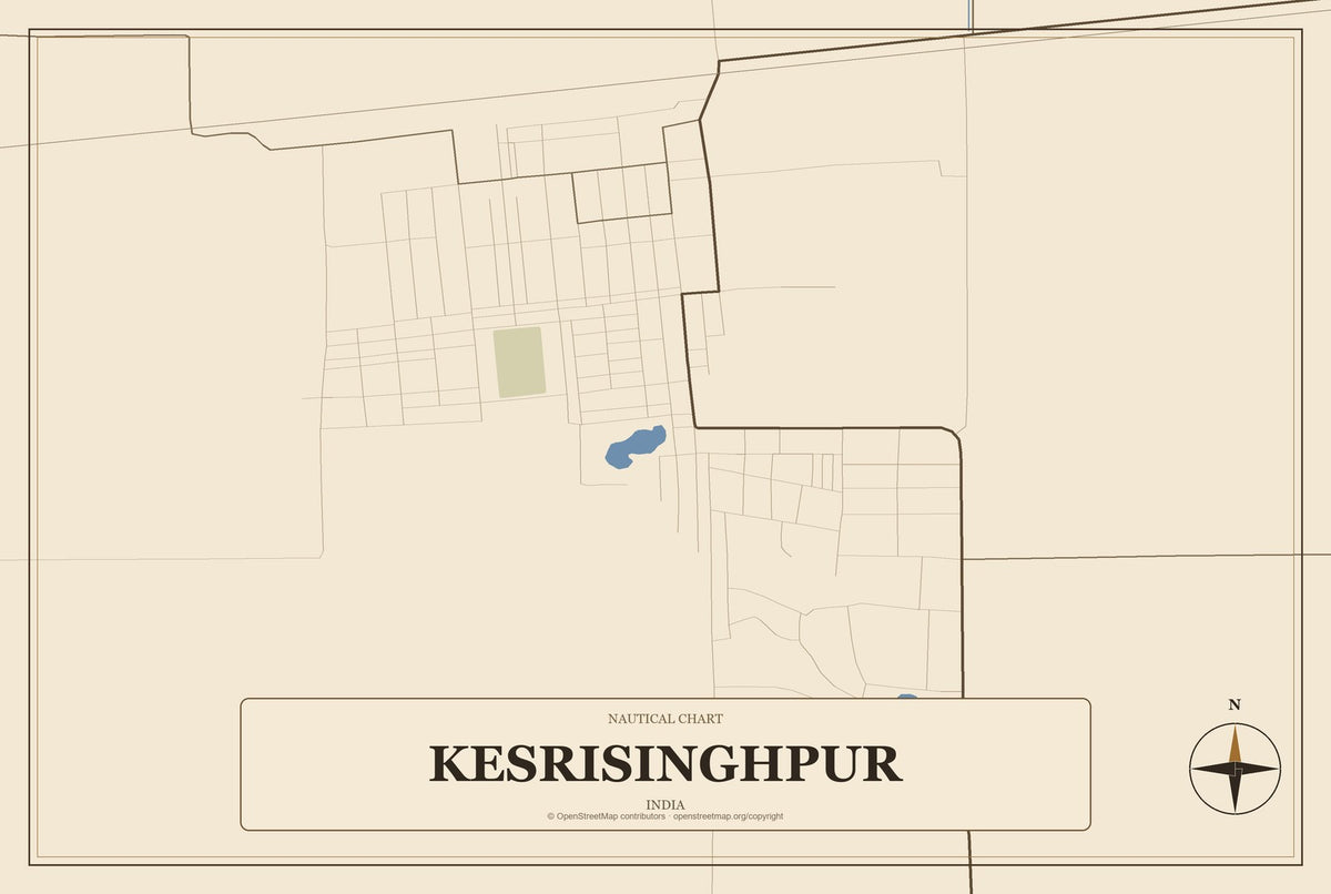 Kesrisinghpur, India City Map Aluminum Sign in Heritage Nautical style