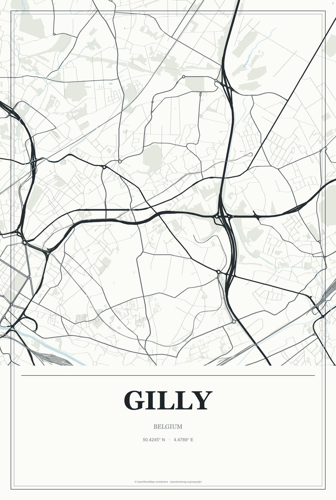 Gilly, Belgium City Map Aluminum Sign in Gallery Air style