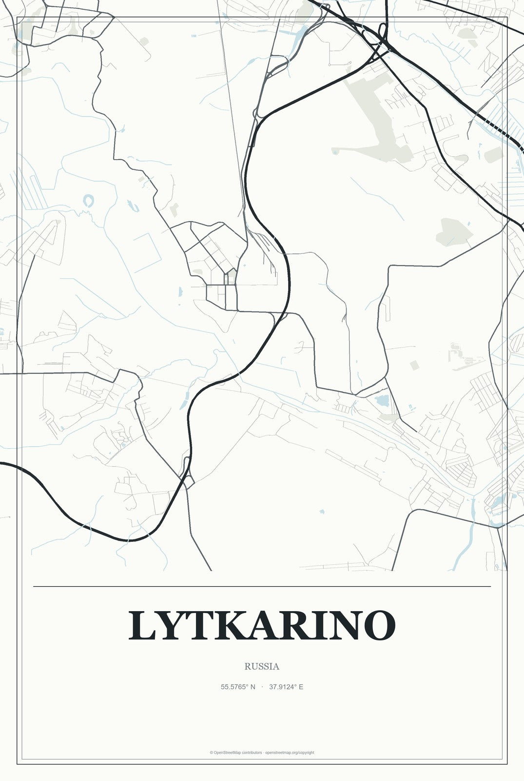 Lytkarino, Russia City Map Aluminum Sign in Gallery Air style