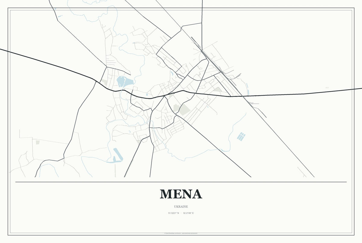 Mena, Ukraine City Map Aluminum Sign in Gallery Air style