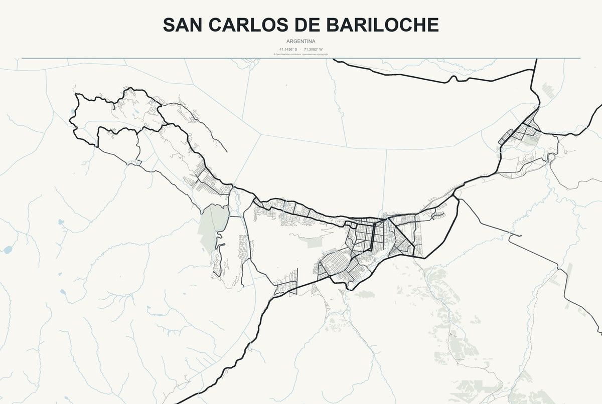 San Carlos de Bariloche, Argentina City Map Aluminum Sign in Headline Atlas style