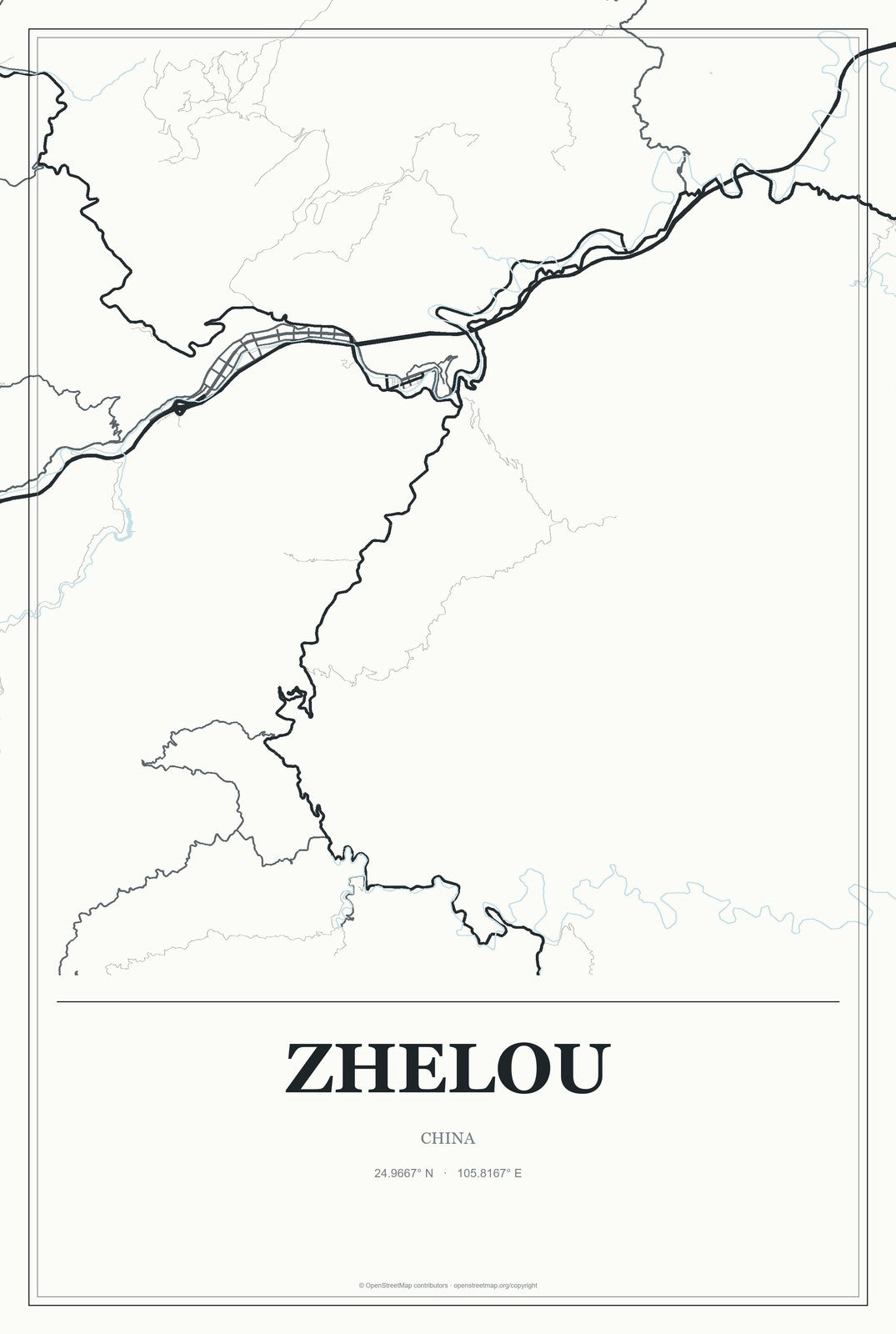 Zhelou, China City Map Aluminum Sign in Gallery Air style