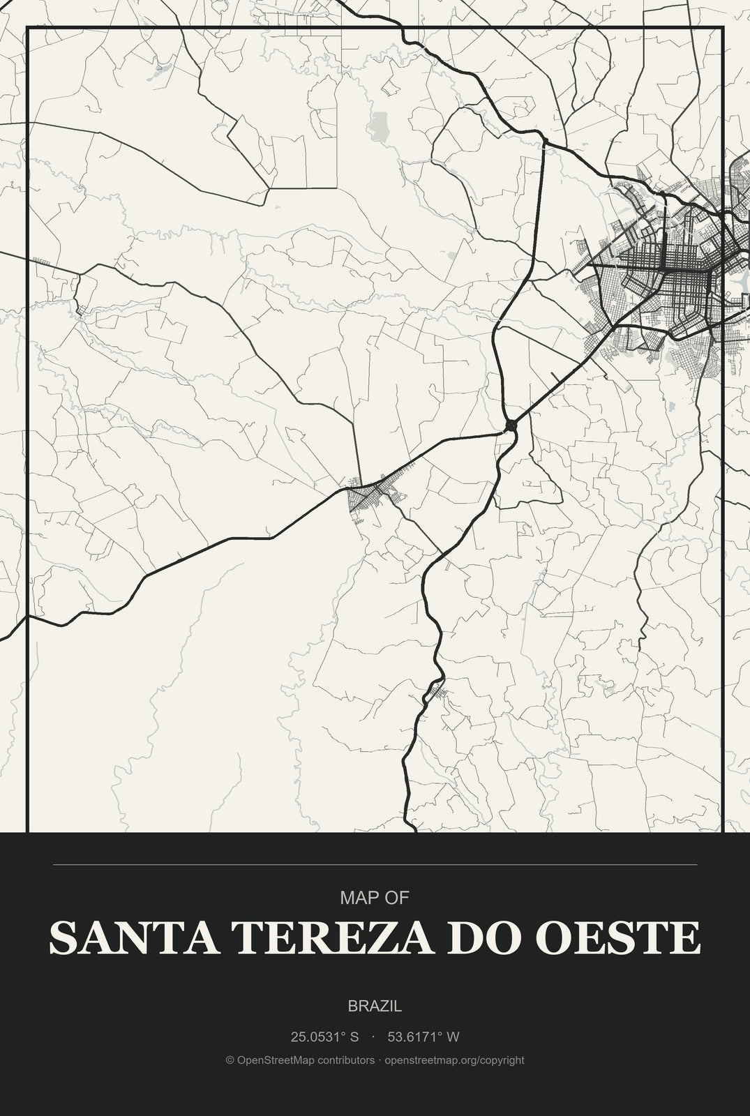 Santa Tereza do Oeste, Brazil City Map Aluminum Sign in Museum Plaque style
