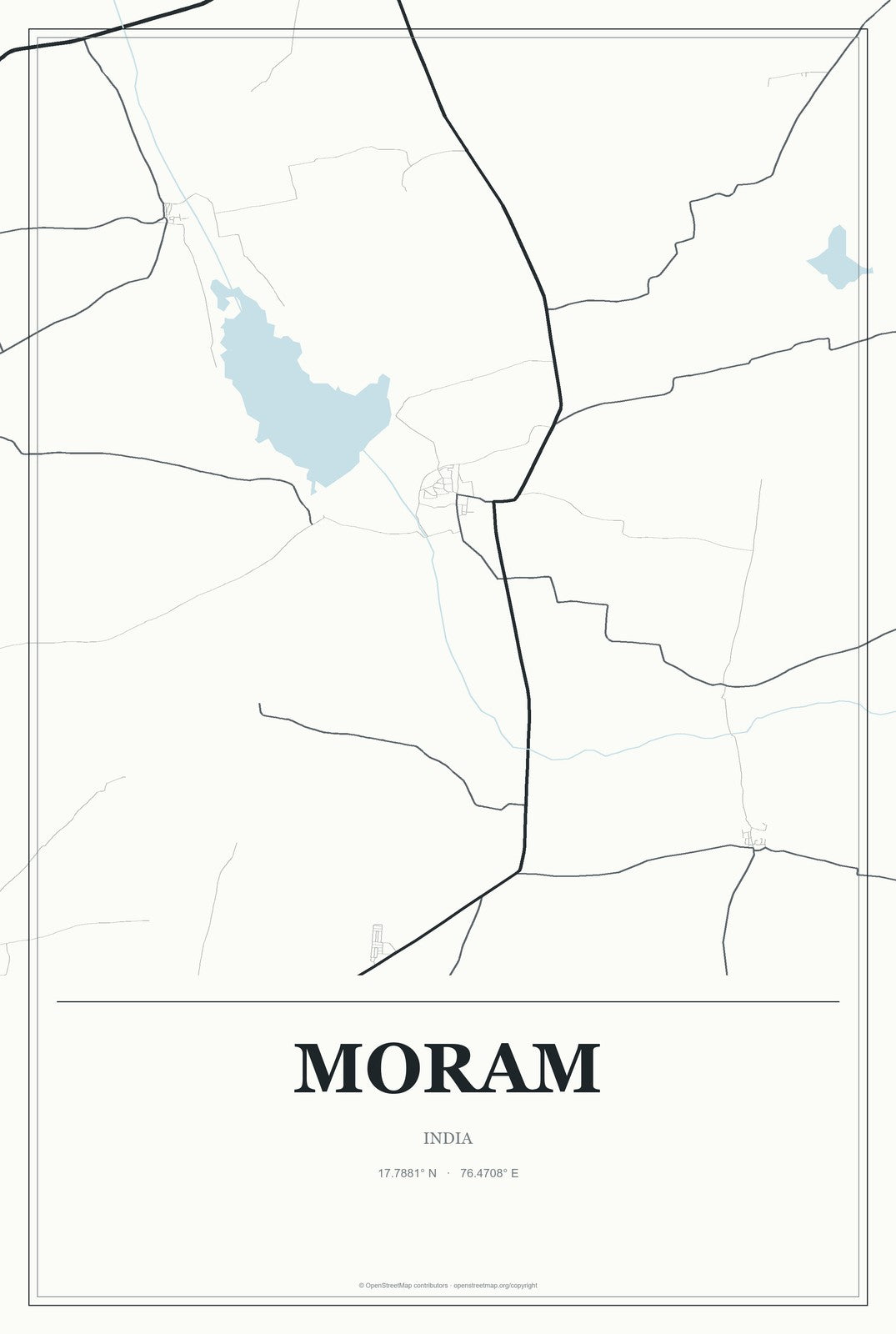 Moram, India City Map Aluminum Sign in Gallery Air style