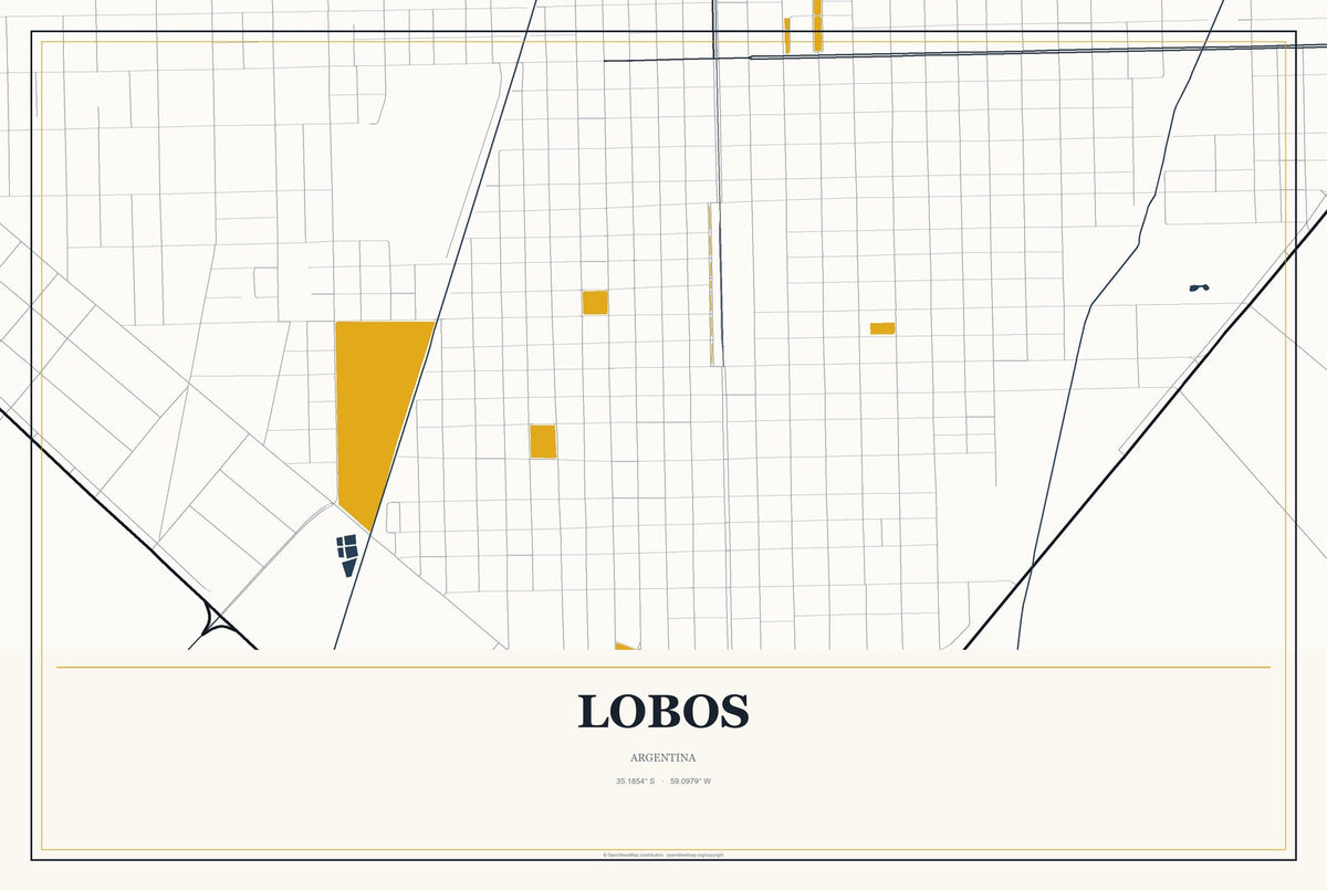 Lobos, Argentina City Map Aluminum Sign in Citrine Modern style
