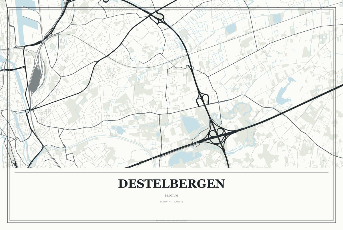 Destelbergen, Belgium City Map Aluminum Sign in Gallery Air style