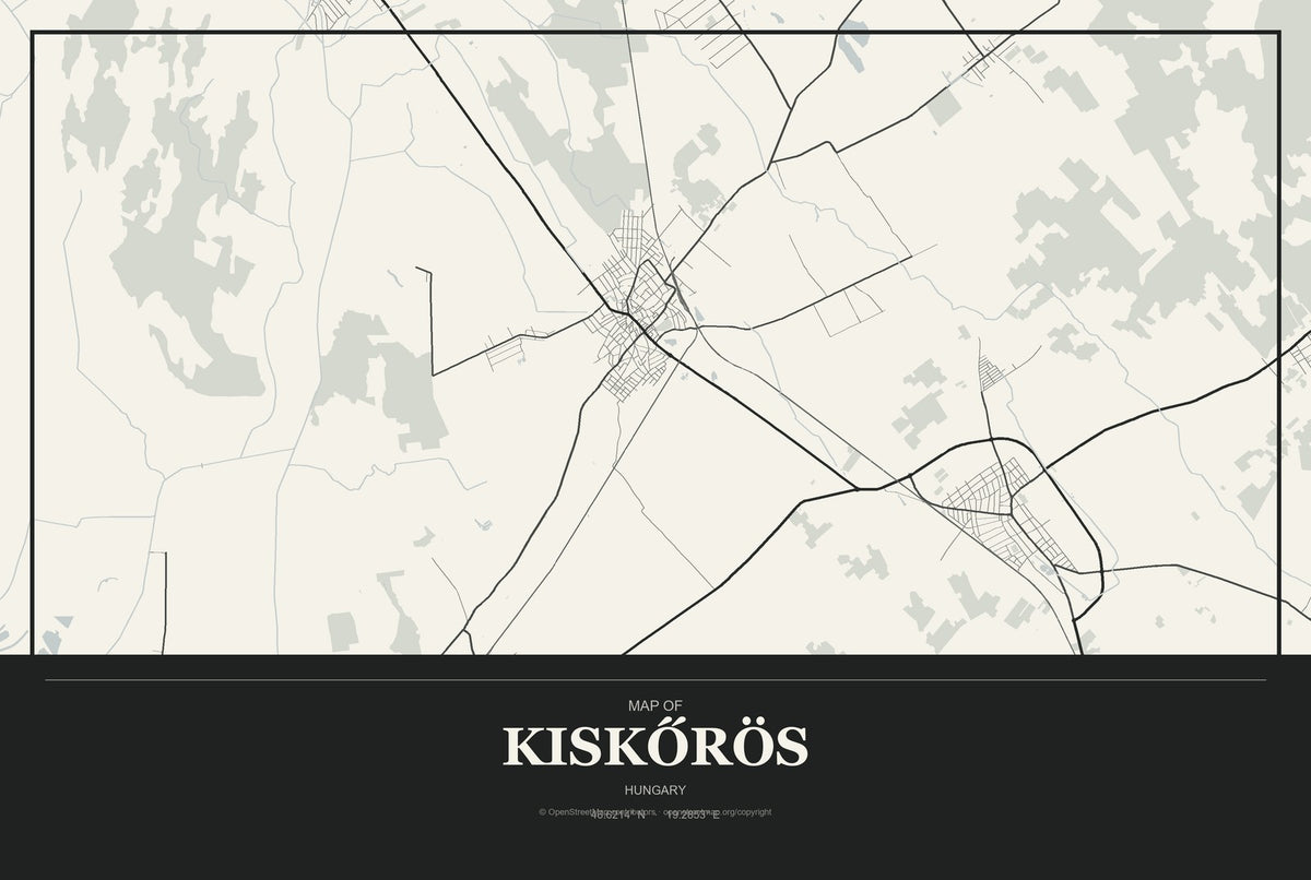 Kiskőrös, Hungary City Map Aluminum Sign in Museum Plaque style
