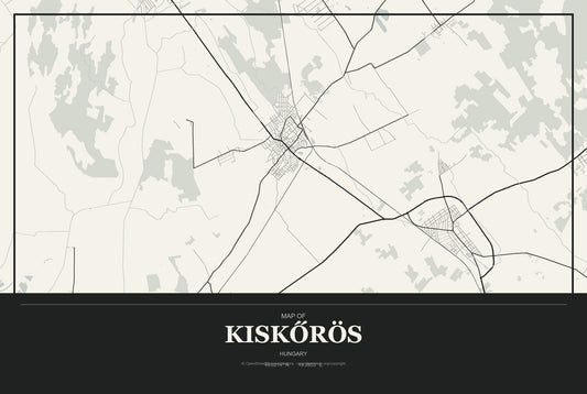 Kiskőrös, Hungary City Map Aluminum Sign in Museum Plaque style