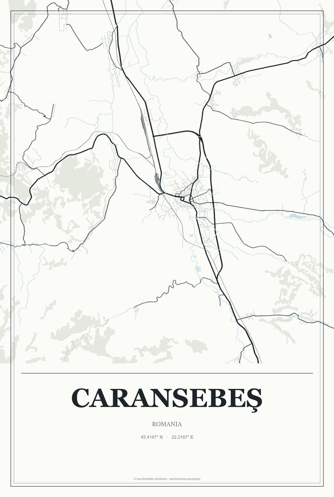 Caransebeş, Romania City Map Aluminum Sign in Gallery Air style