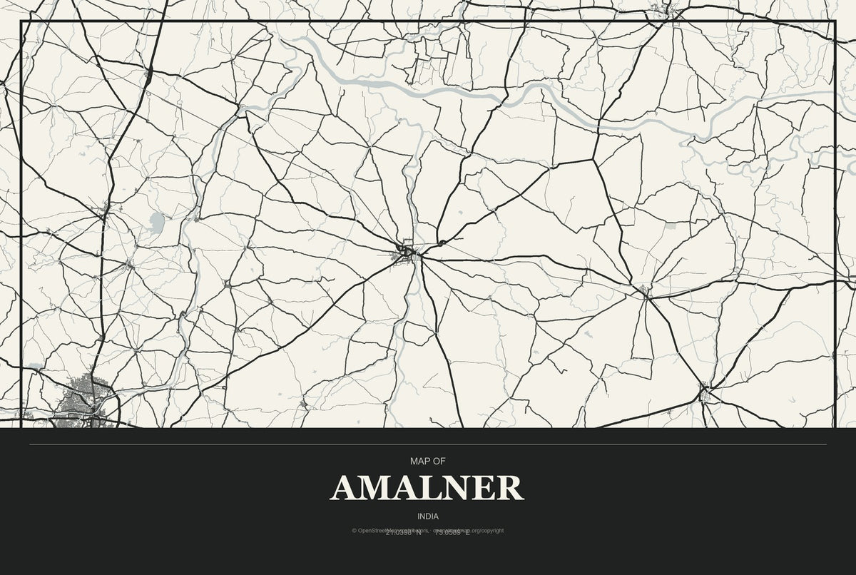 Amalner, India City Map Aluminum Sign in Museum Plaque style