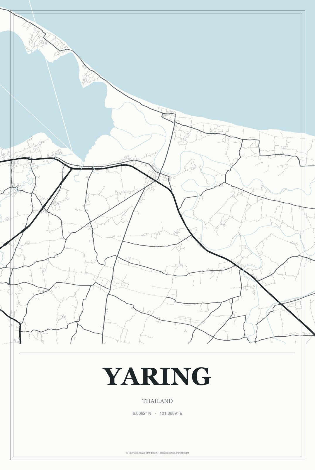 Yaring, Thailand City Map Aluminum Sign in Gallery Air style