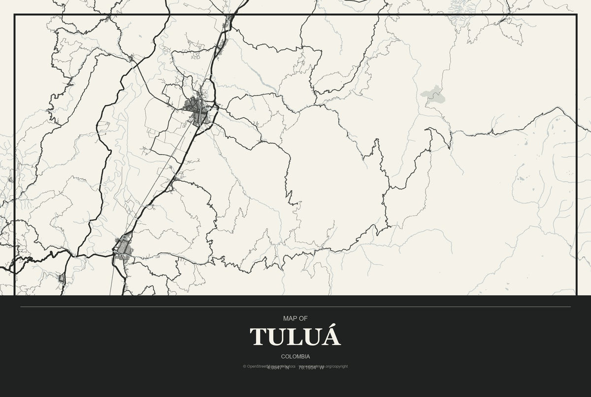 Tuluá, Colombia City Map Aluminum Sign in Museum Plaque style