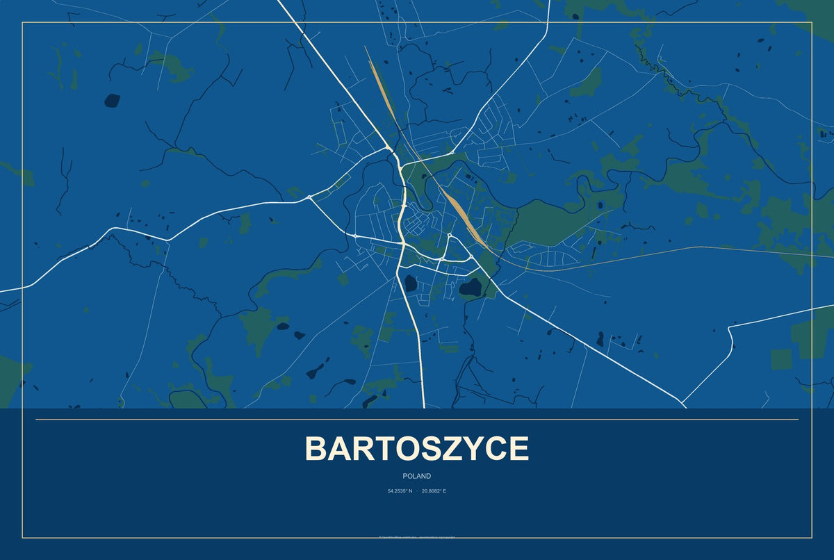Bartoszyce, Poland City Map Aluminum Sign in Harbor Cobalt style