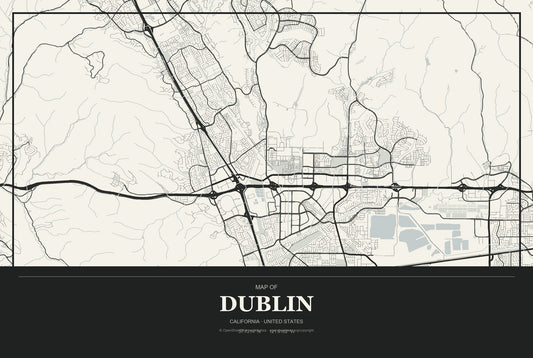 Dublin, California City Map Aluminum Sign in Museum Plaque style