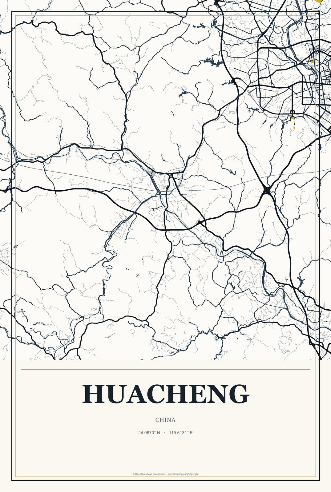 Huacheng, China City Map Aluminum Sign in Citrine Modern style