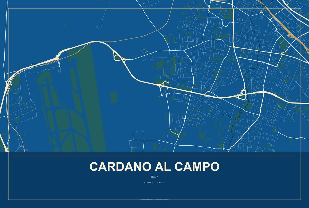 Cardano al Campo, Italy City Map Aluminum Sign in Harbor Cobalt style