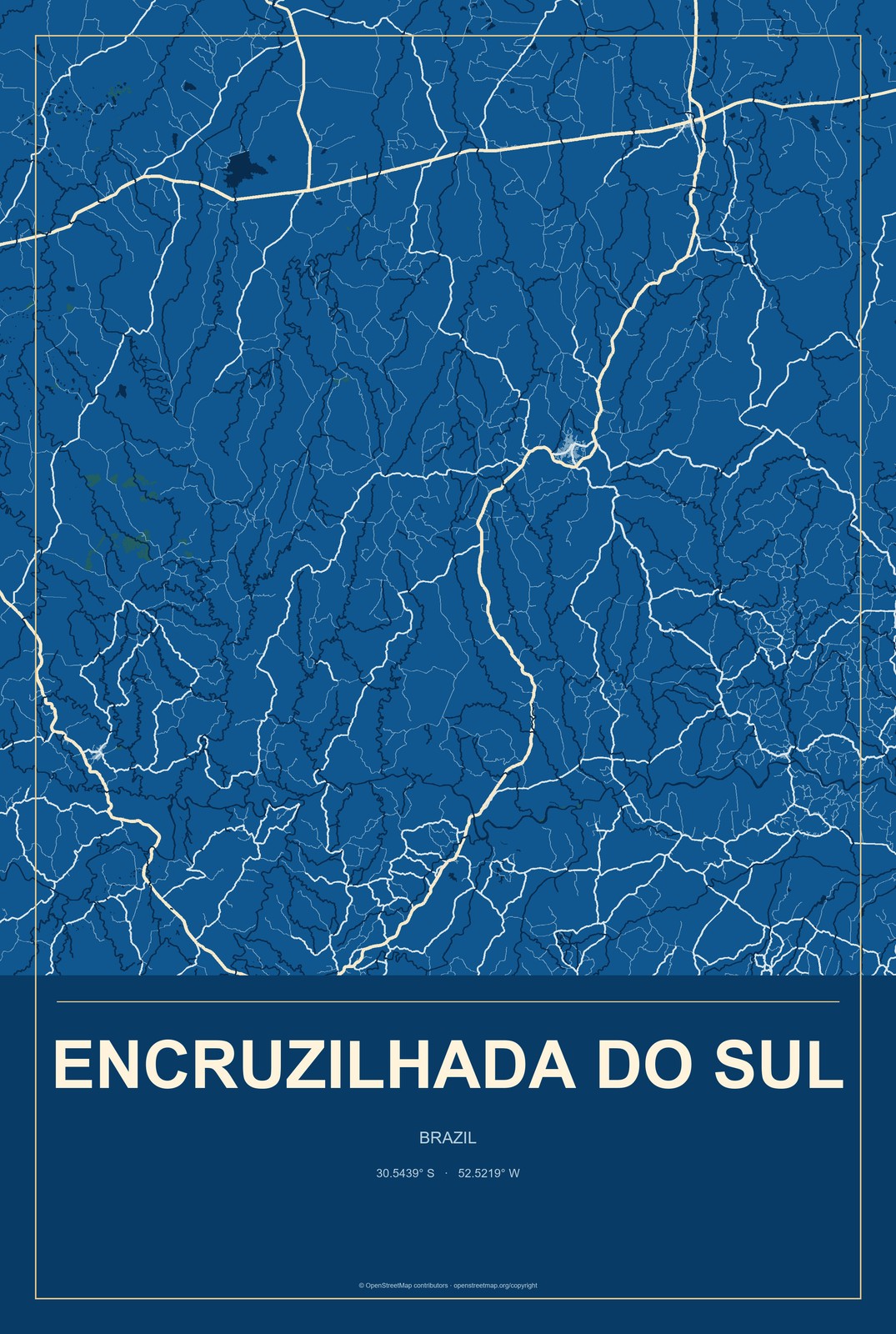 Encruzilhada do Sul, Brazil City Map Aluminum Sign in Harbor Cobalt style