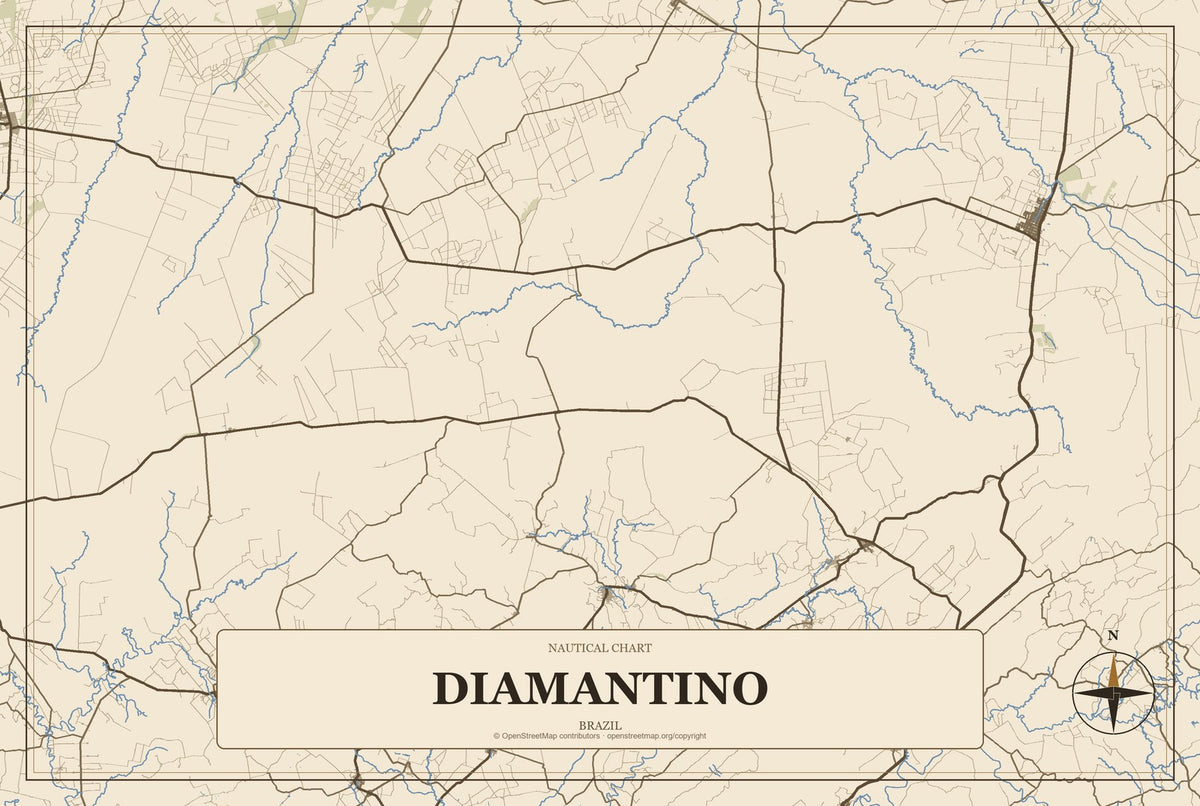 Diamantino, Brazil City Map Aluminum Sign in Heritage Nautical style