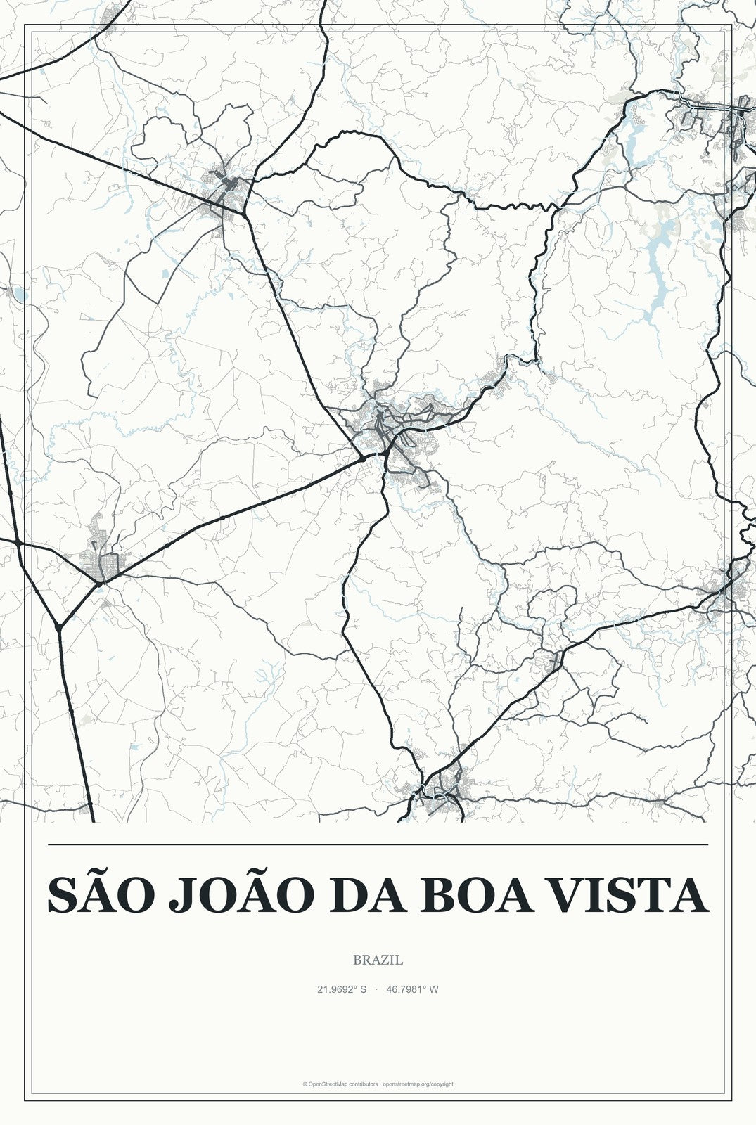 São João da Boa Vista, Brazil City Map Aluminum Sign in Gallery Air style