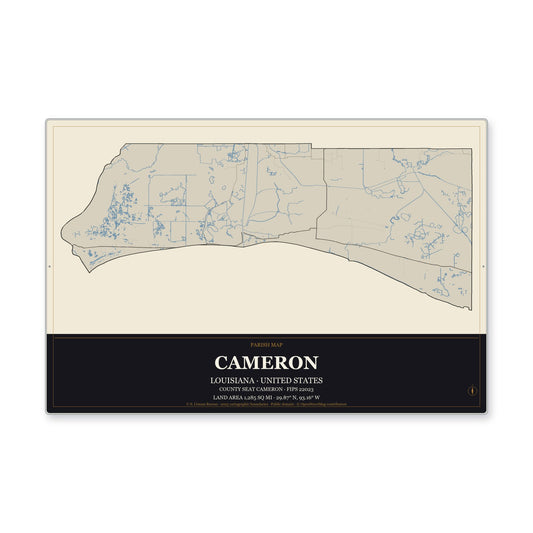 Cameron Parish, Louisiana Map Aluminum Sign in Museum Plaque style