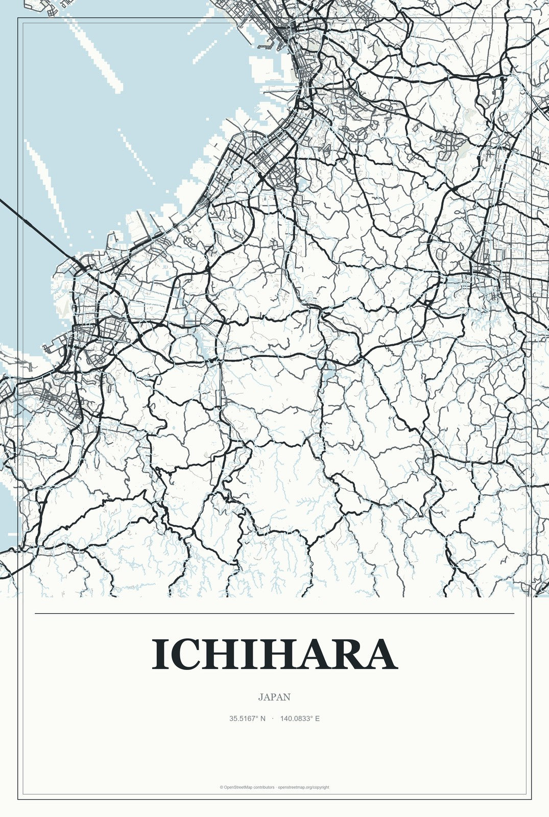 Ichihara, Japan City Map Aluminum Sign in Gallery Air style