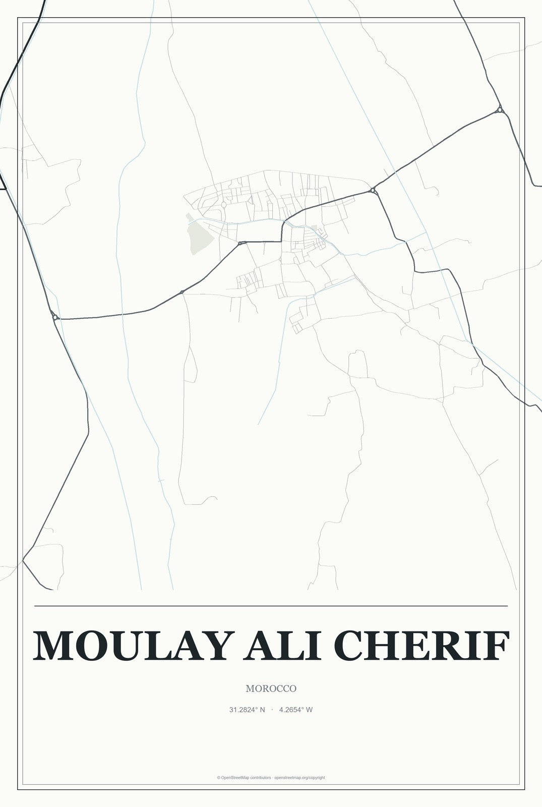 Moulay Ali Cherif, Morocco City Map Aluminum Sign in Gallery Air style