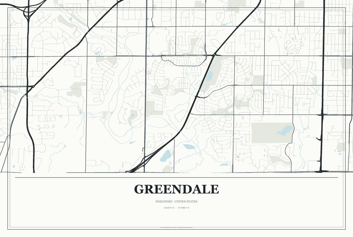 Greendale, Wisconsin City Map Aluminum Sign in Gallery Air style