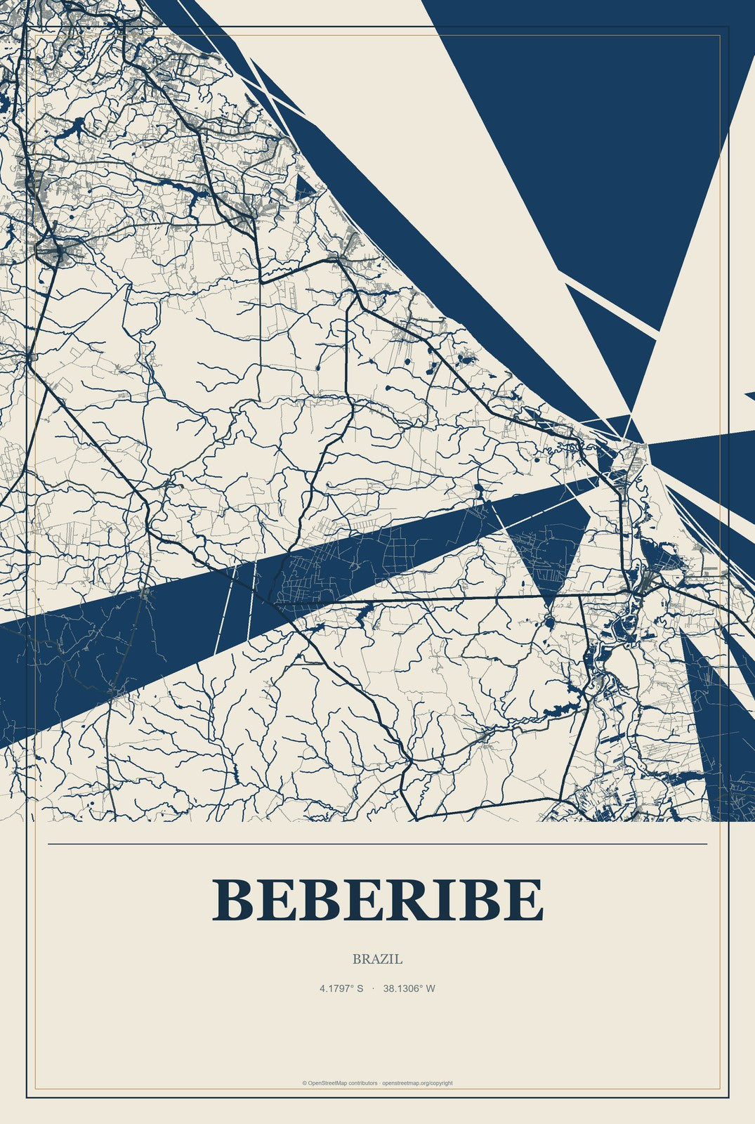 Beberibe, Brazil City Map Aluminum Sign in Coastal Cutout style