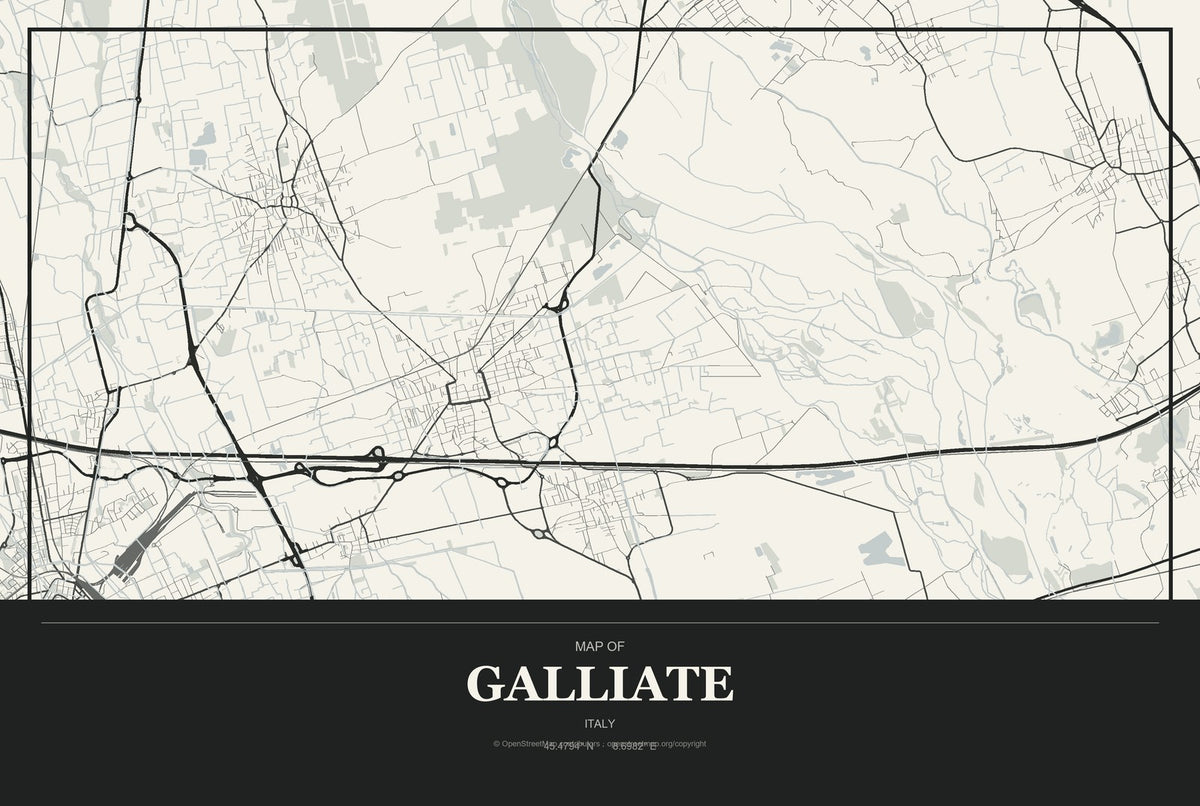Galliate, Italy City Map Aluminum Sign in Museum Plaque style