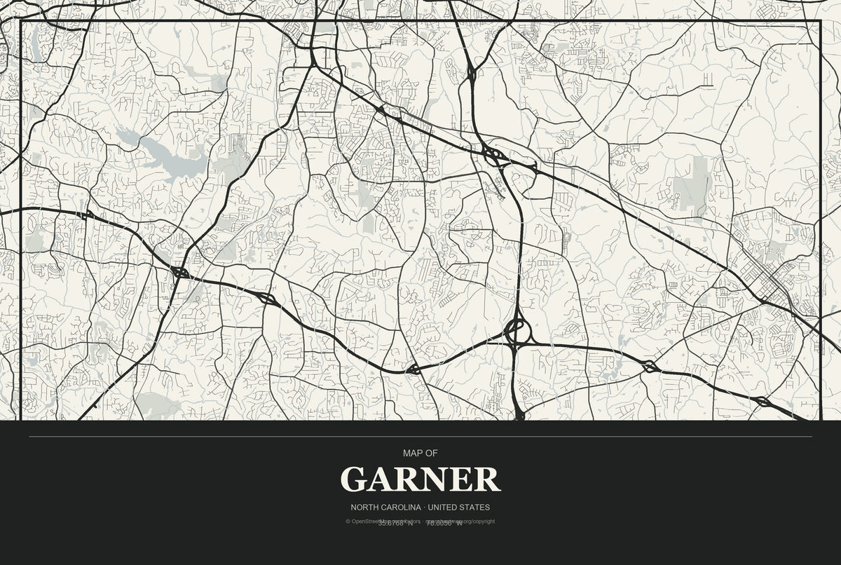 Garner, North Carolina City Map Aluminum Sign in Museum Plaque style