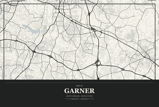 Garner, North Carolina City Map Aluminum Sign in Museum Plaque style