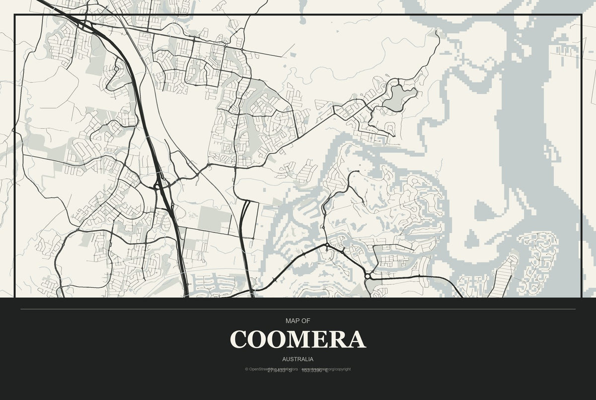 Coomera, Australia City Map Aluminum Sign in Museum Plaque style