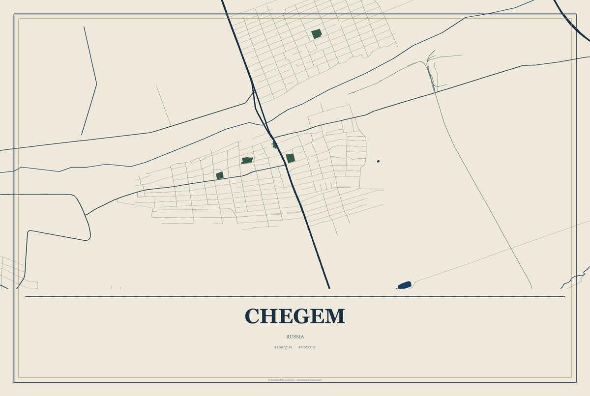 Chegem, Russia City Map Aluminum Sign in Coastal Cutout style