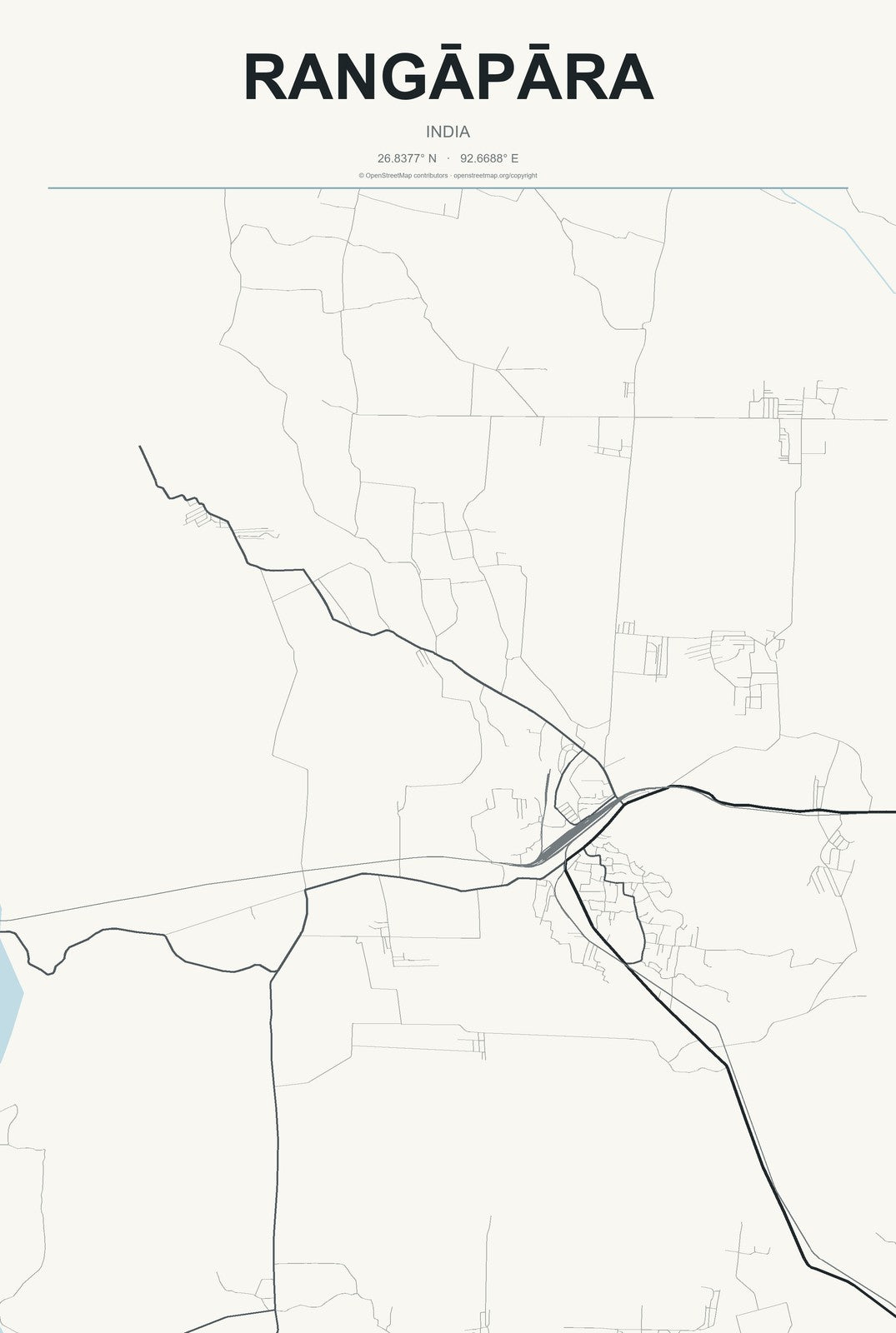 Rangāpāra, India City Map Aluminum Sign in Headline Atlas style