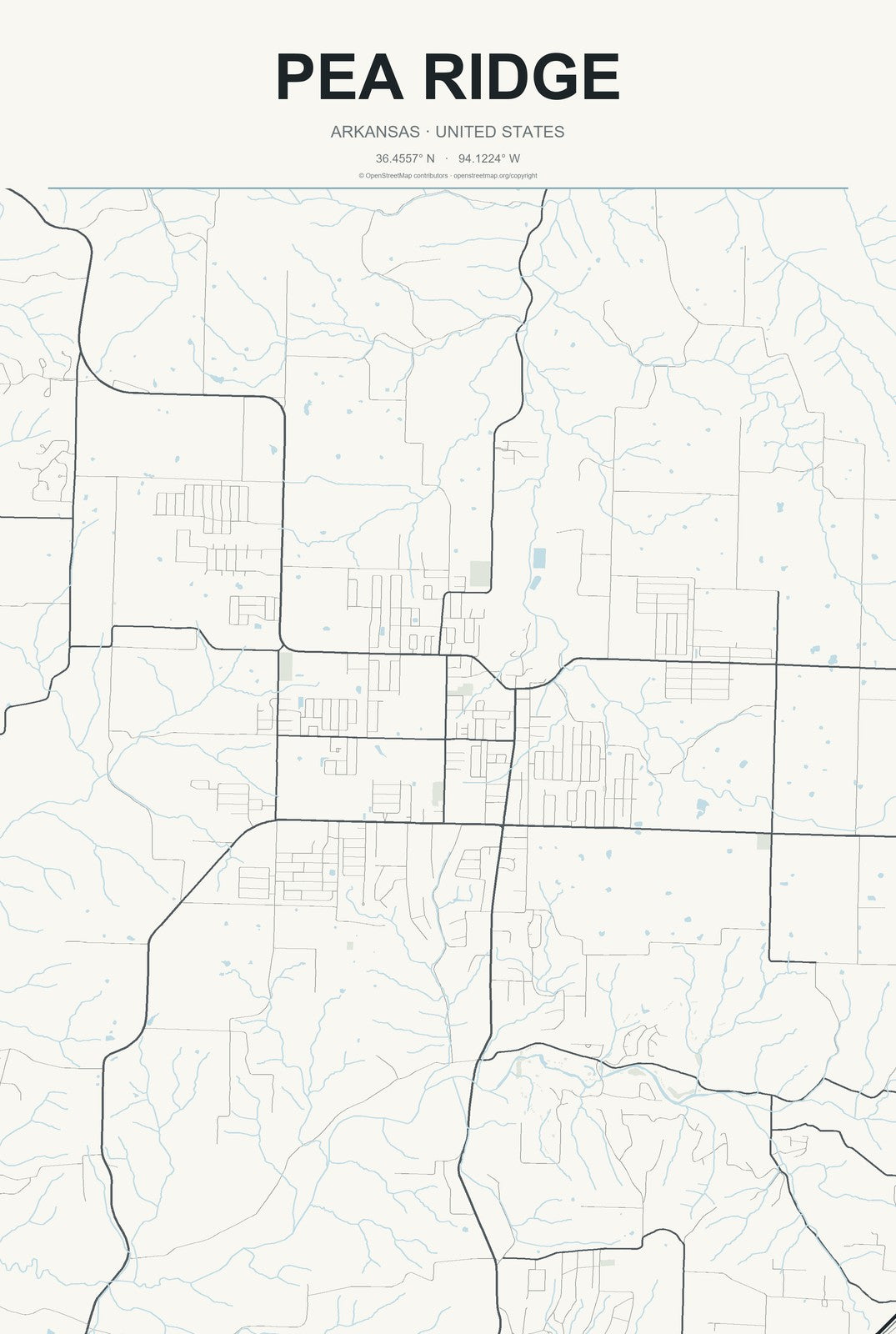 Pea Ridge, Arkansas City Map Aluminum Sign in Headline Atlas style