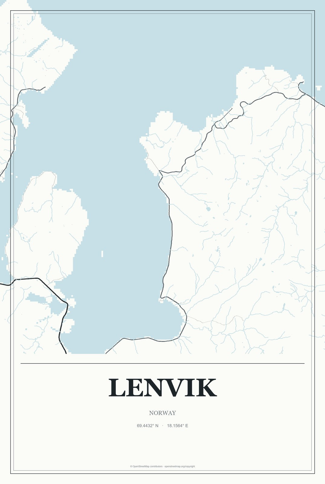 Lenvik, Norway City Map Aluminum Sign in Gallery Air style