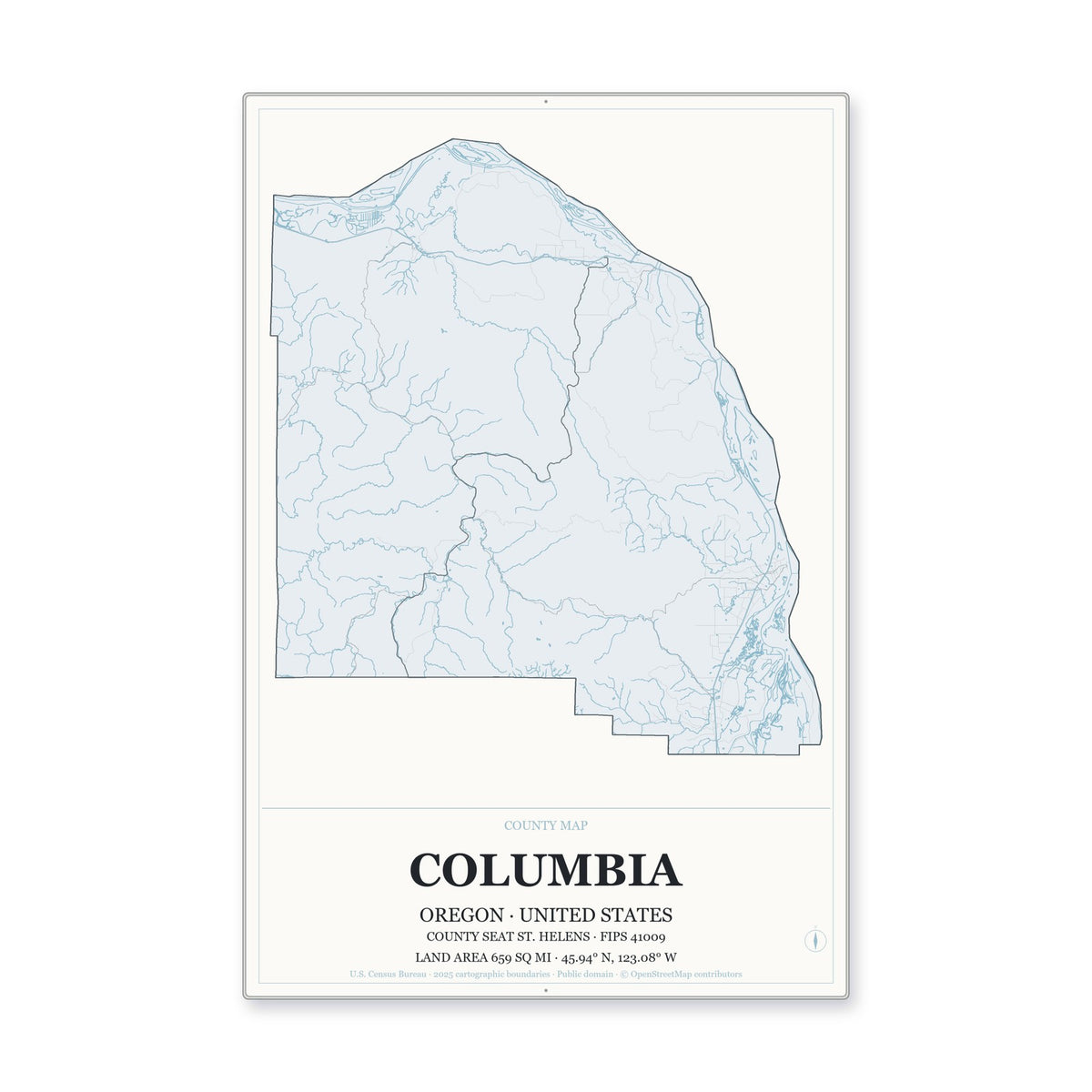Columbia County, Oregon Map Aluminum Sign in Gallery Air style