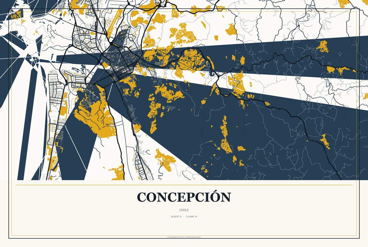 Concepción, Chile City Map Aluminum Sign in Citrine Modern style