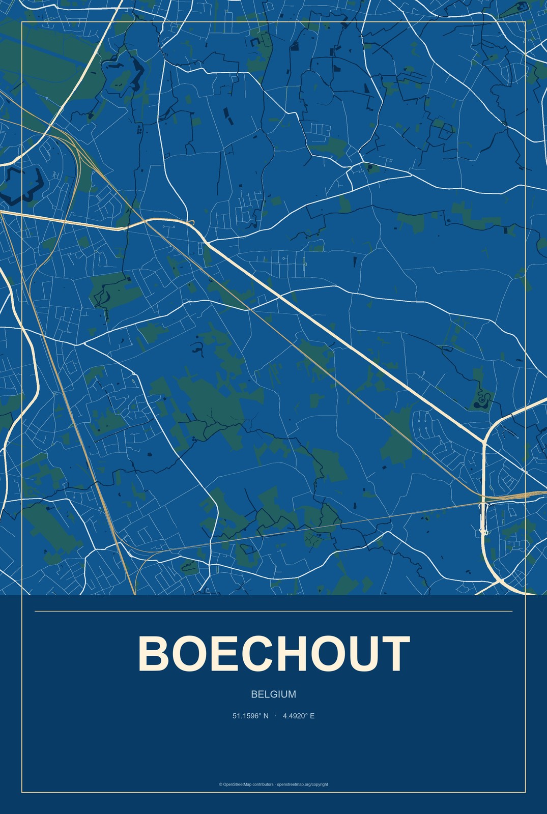 Boechout, Belgium City Map Aluminum Sign in Harbor Cobalt style