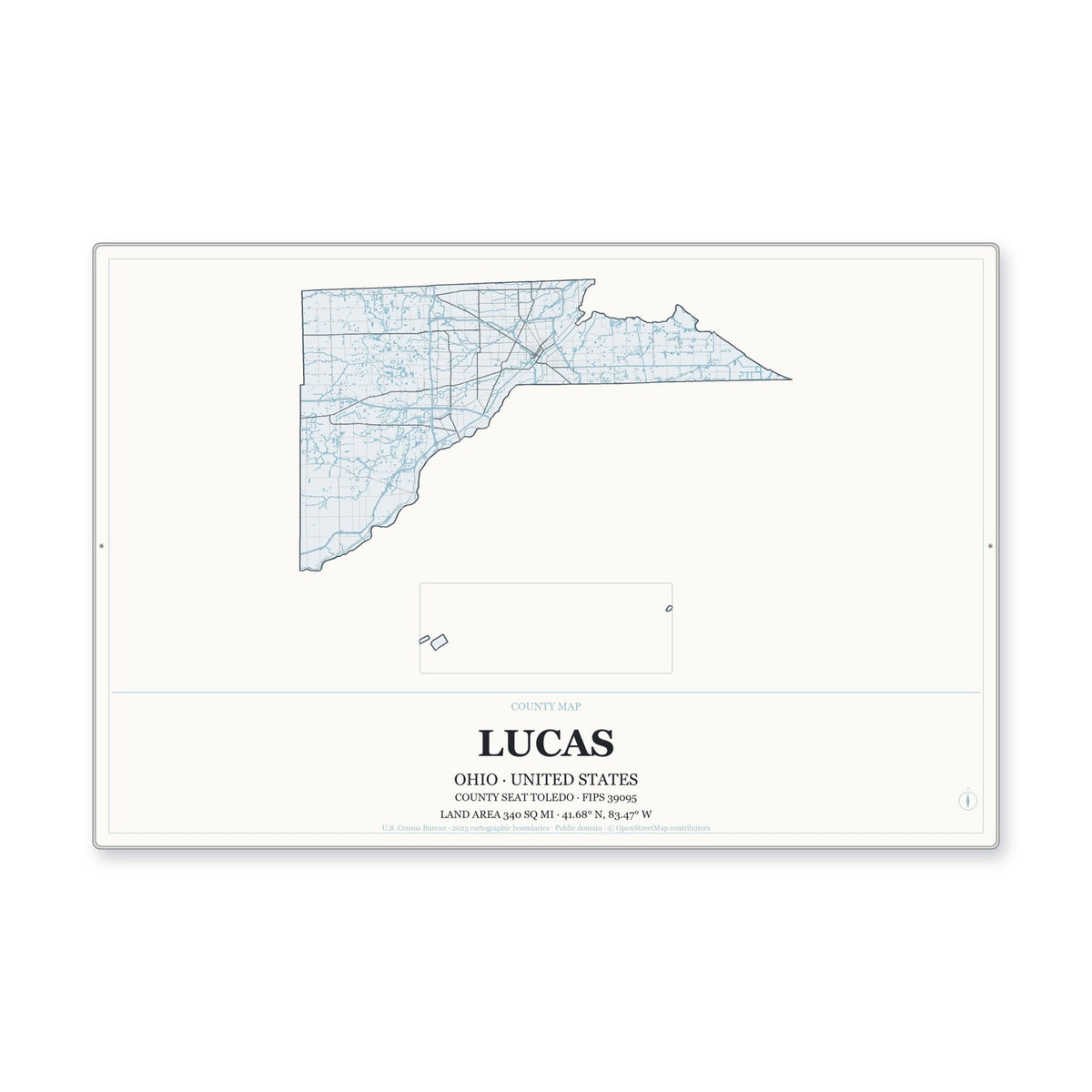 Lucas County, Ohio Map Aluminum Sign in Gallery Air style