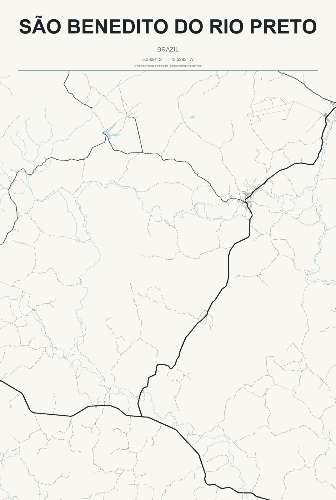 São Benedito do Rio Preto, Brazil City Map Aluminum Sign in Headline Atlas style