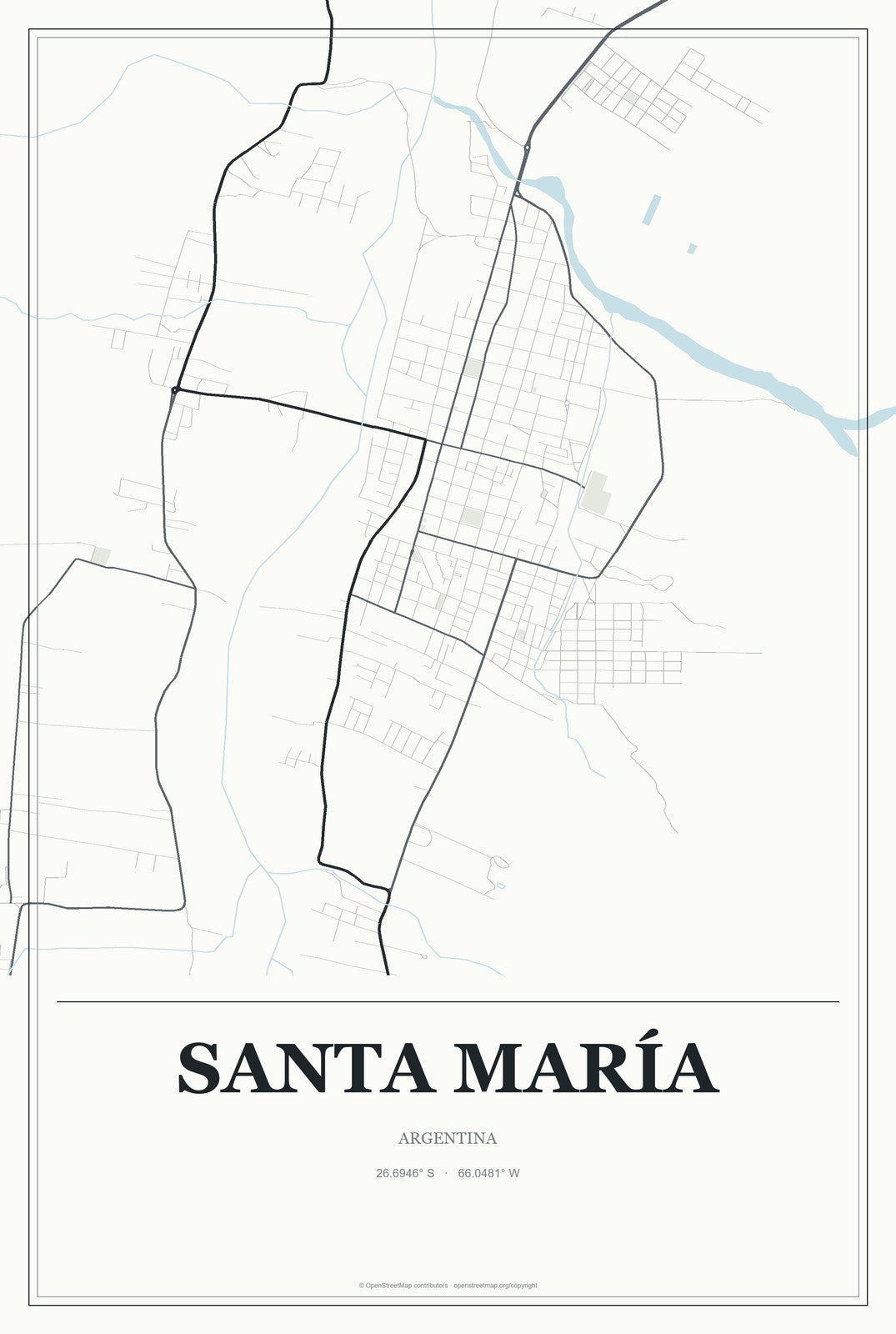 Santa María, Argentina City Map Aluminum Sign in Gallery Air style