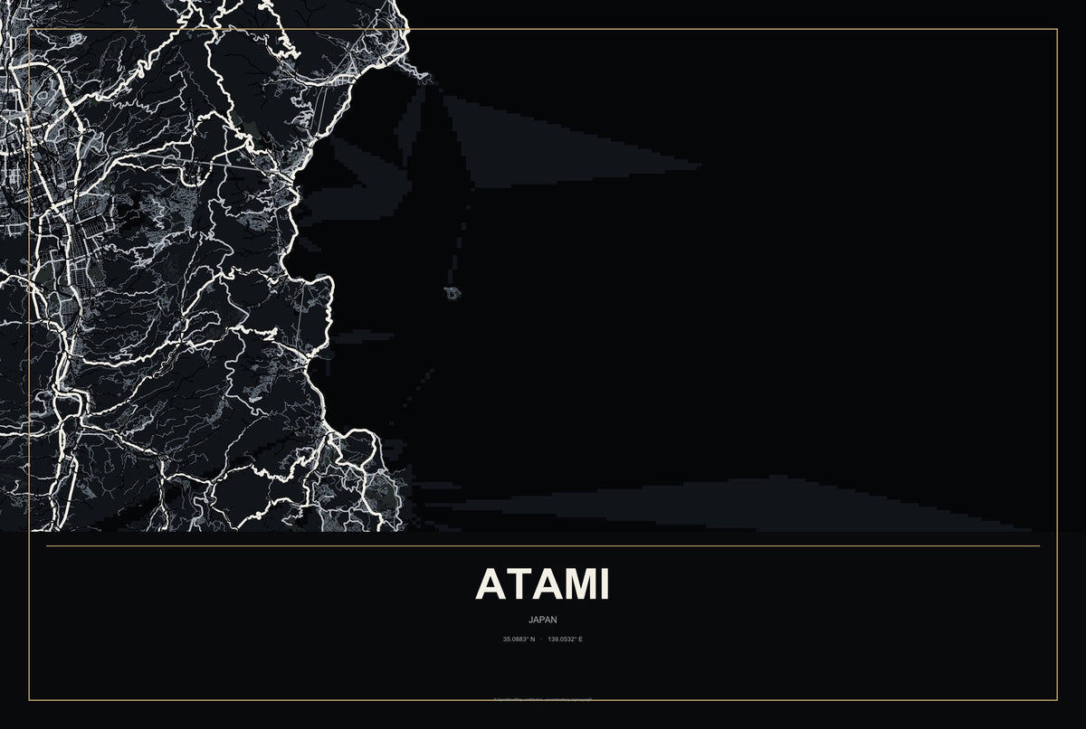 Atami, Japan City Map Aluminum Sign in Metropolitan Noir style