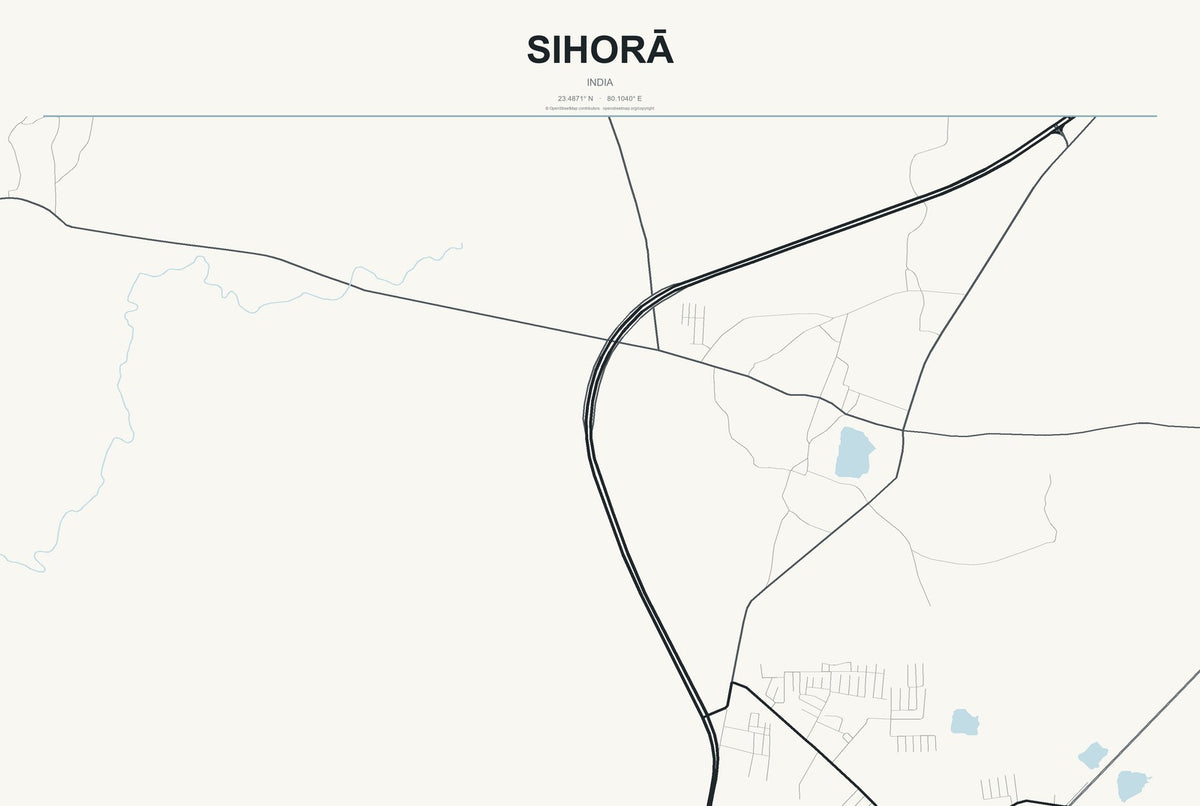 Sihorā, India City Map Aluminum Sign in Headline Atlas style